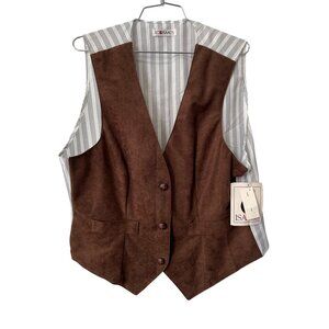 Vintage 90s Lord Isaacs Elan Suede Vest Size Large Striped Brown Deadstock NEW